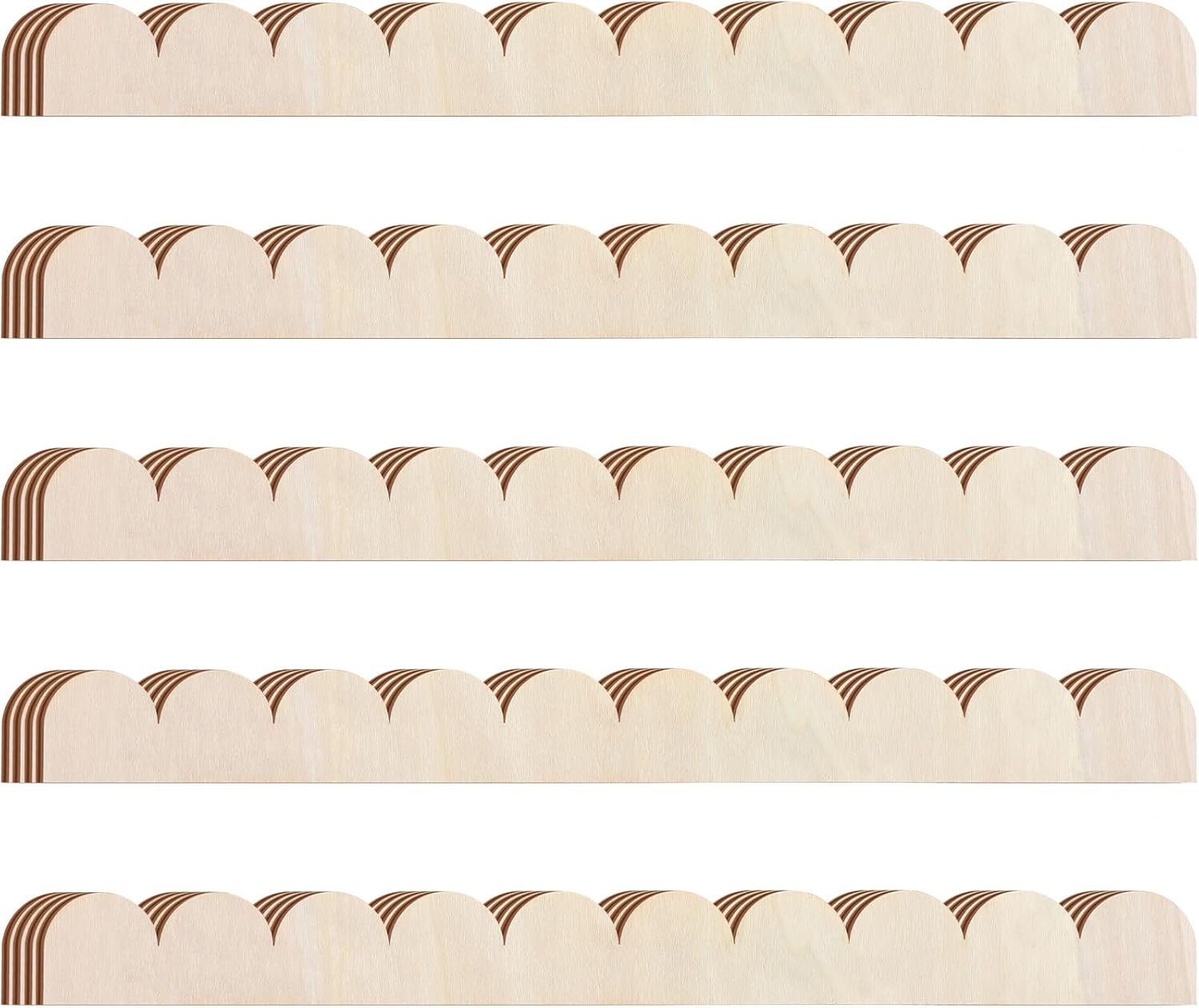'Threehoney scalloped wood trim displayed on a craft table'