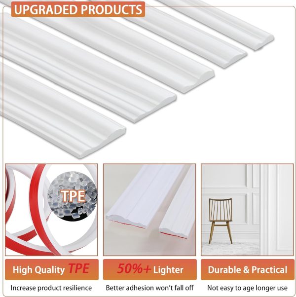 QDYMXUN TPE Self Adhesive Wall Molding Trim White-3