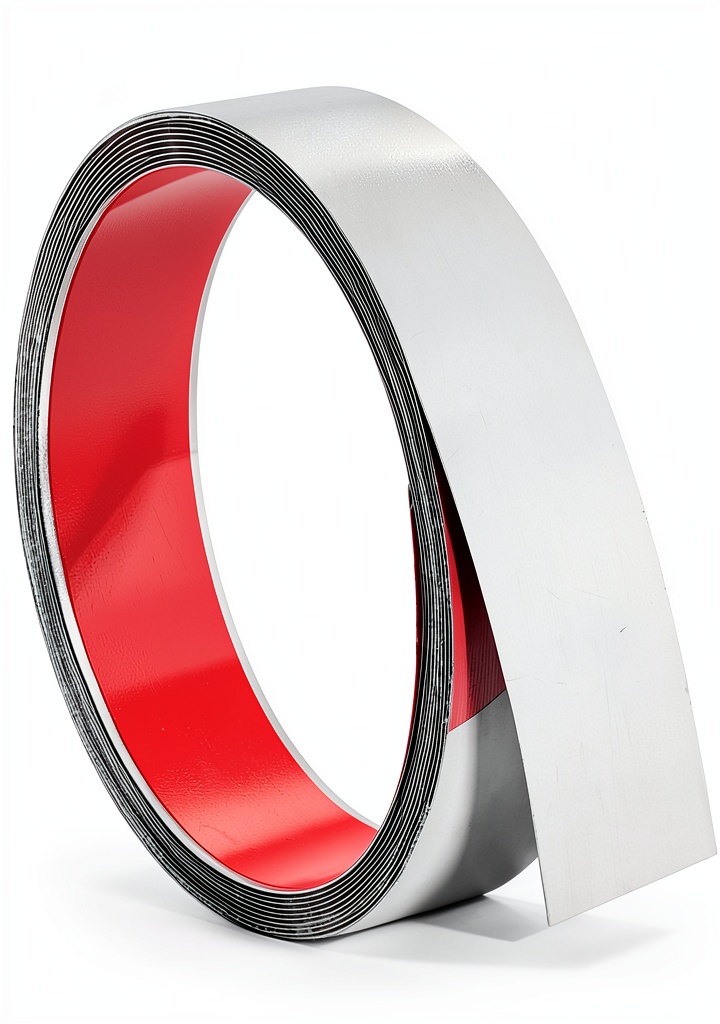 'Funyfa stainless steel trim applied to a tiled wall'